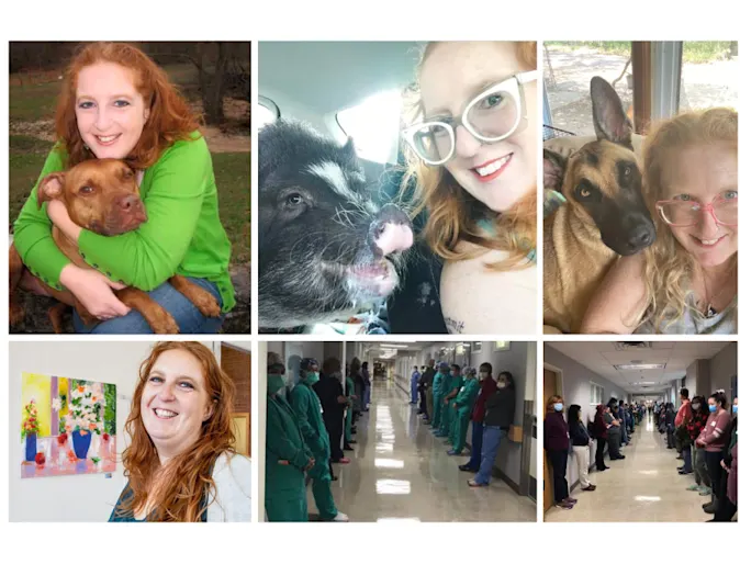 Woman smiling with dog. Woman smiling with dog.