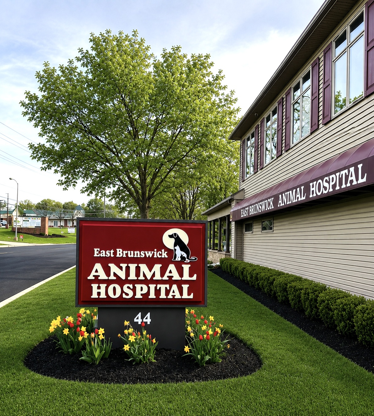 East Brunswick Animal Hospital - 2026 Hospital Side View with Sign
