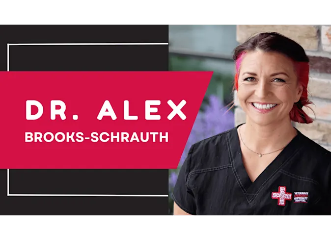 A graphic reading "Dr. Alex Brooks-Schrauth" with a photo of Dr. Brooks-Schrauth smiling A graphic reading "Dr. Alex Brooks-Schrauth" with a photo of Dr. Brooks-Schrauth smiling
