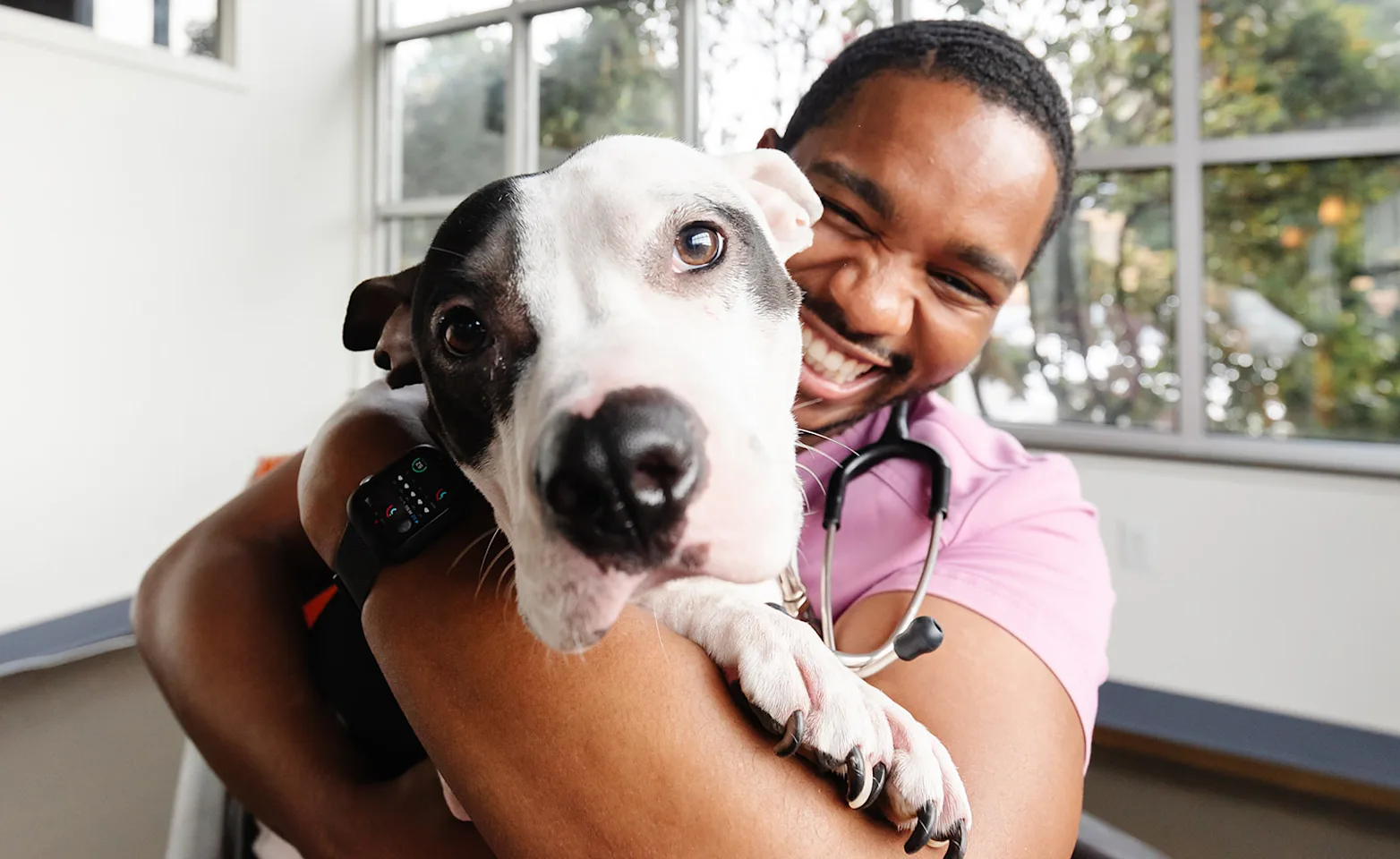 Dog and Doctor hugging Dog and Doctor hugging