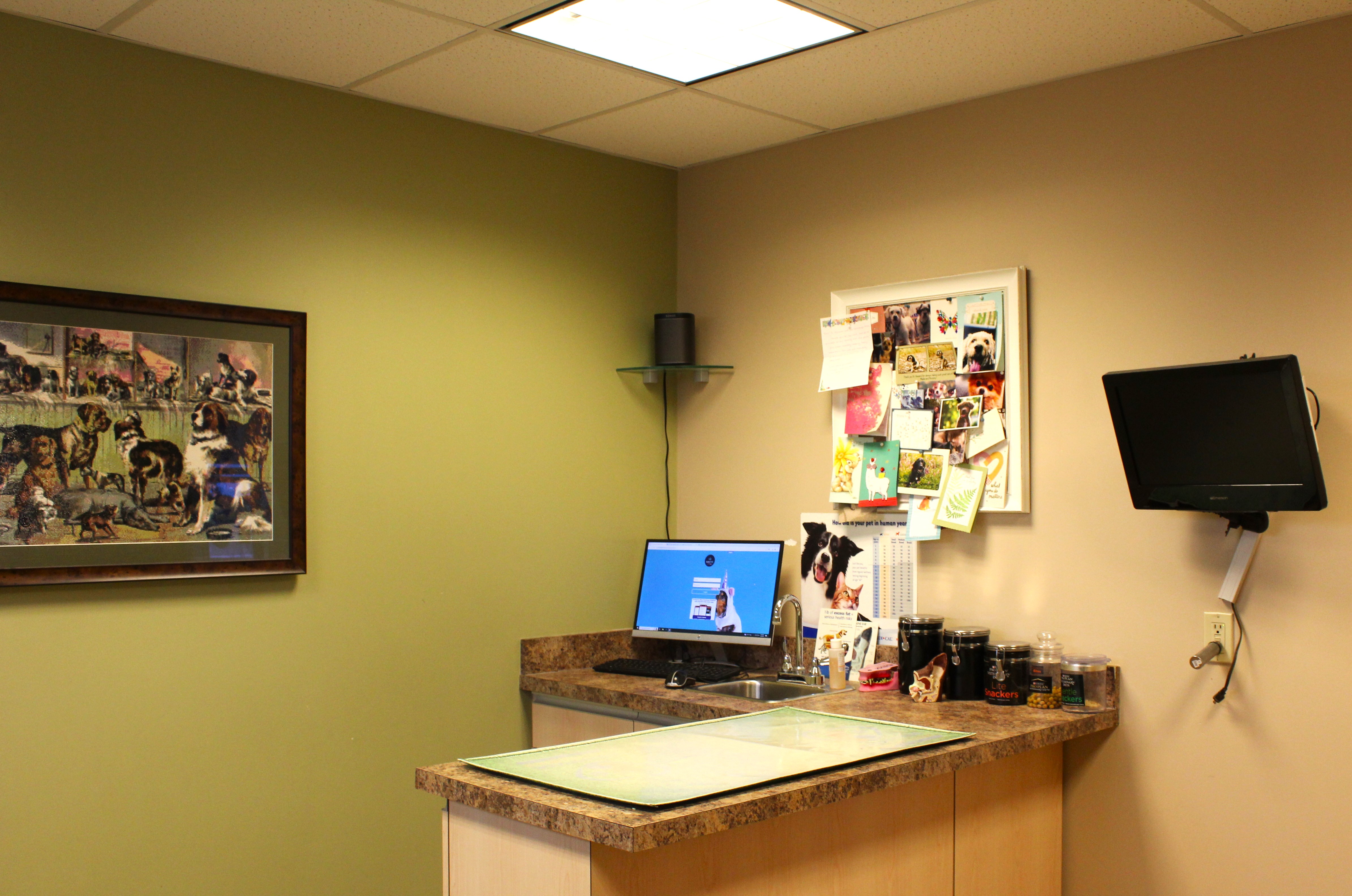 Desk and monitoring. 