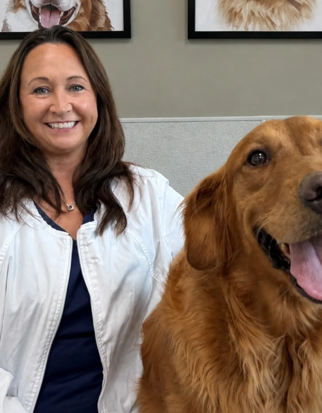 Dr. Agnes Clay-Anderson's Staff photo from Spanish Trail Animal Hospital where she is sitting outside hugging a big black dog Dr. Agnes Clay-Anderson's Staff photo from Spanish Trail Animal Hospital where she is sitting outside hugging a big black dog
