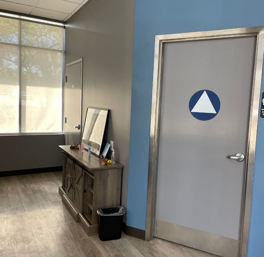 Lobby area in Vacaville Animal Care Center with restrooms