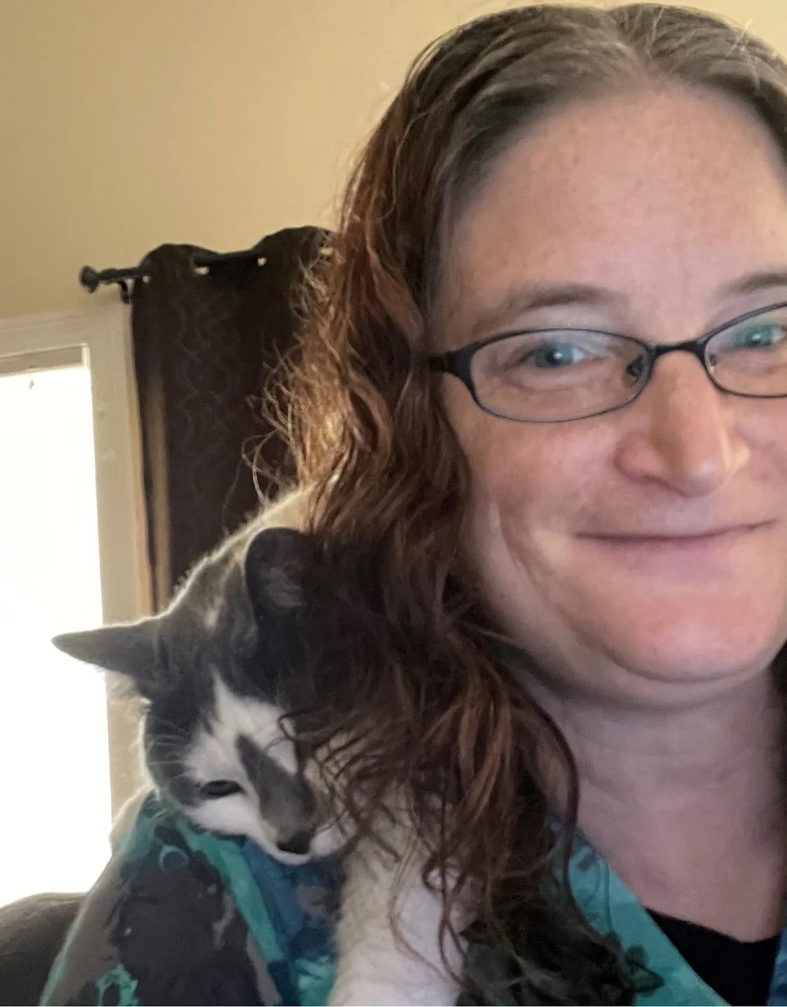 Julie with cat in her arms Julie with cat in her arms