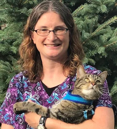 Julie with cat in her arms Julie with cat in her arms