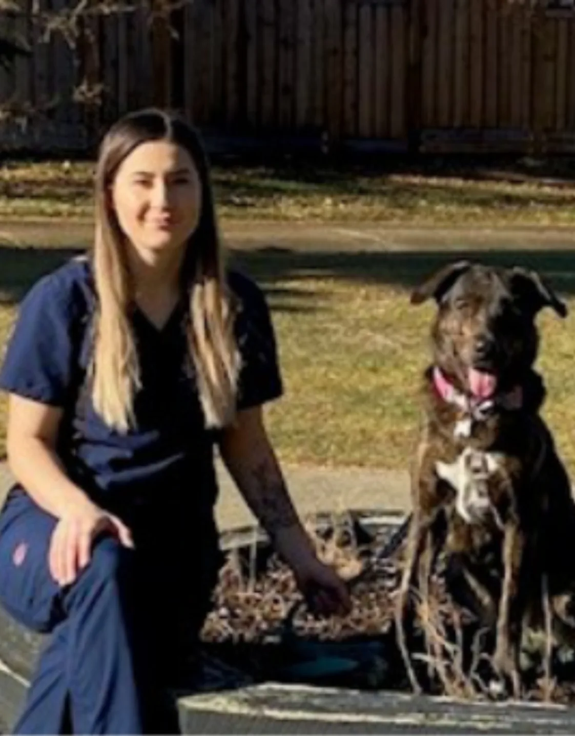 Kenzee sitting next to a brown and white dog Kenzee sitting next to a brown and white dog