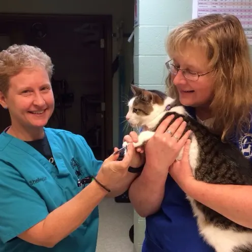  Warren Woods Veterinary Hospital Staff with client