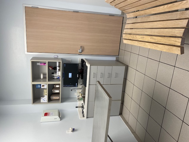 View of an exam room with a sink at Bay Glen Animal Hospital