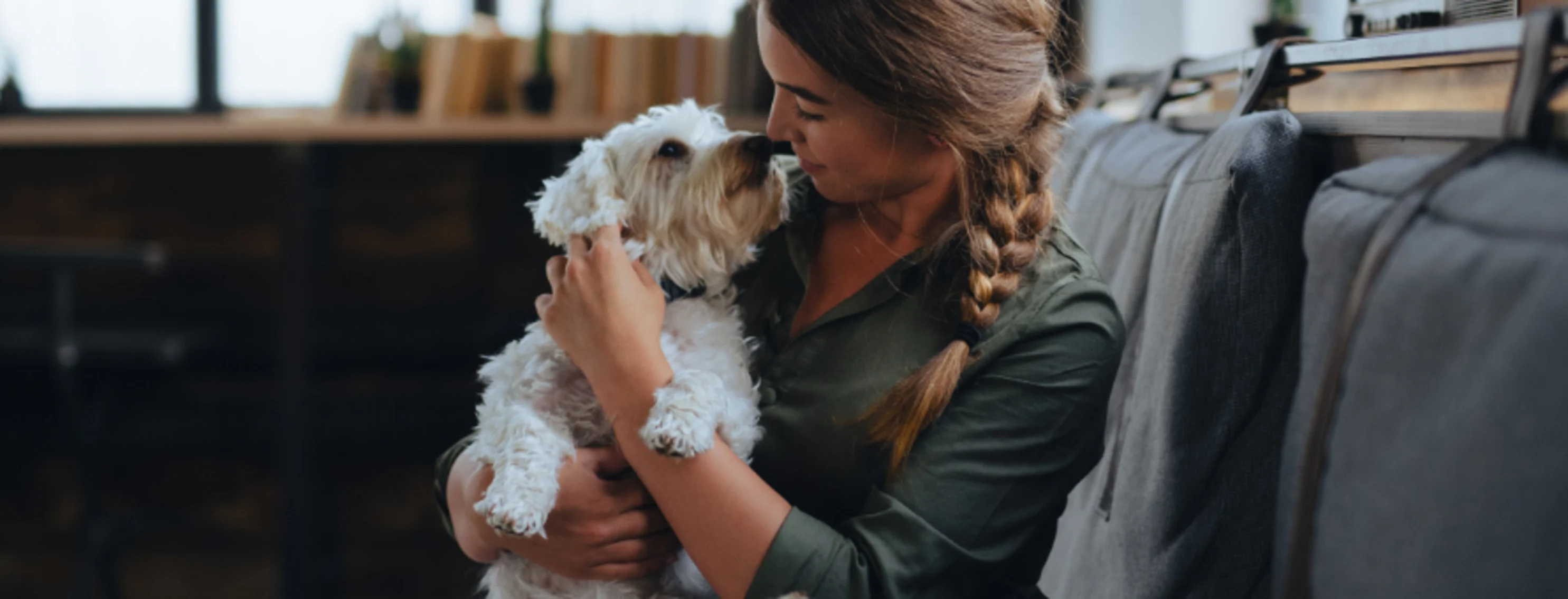 Girl Touching Noses with a White Dog Girl Touching Noses with a White Dog