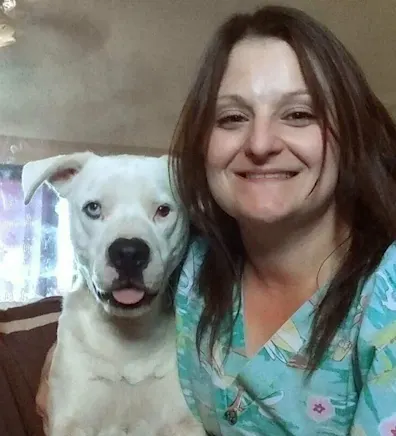 Kim with white dog Kim with white dog