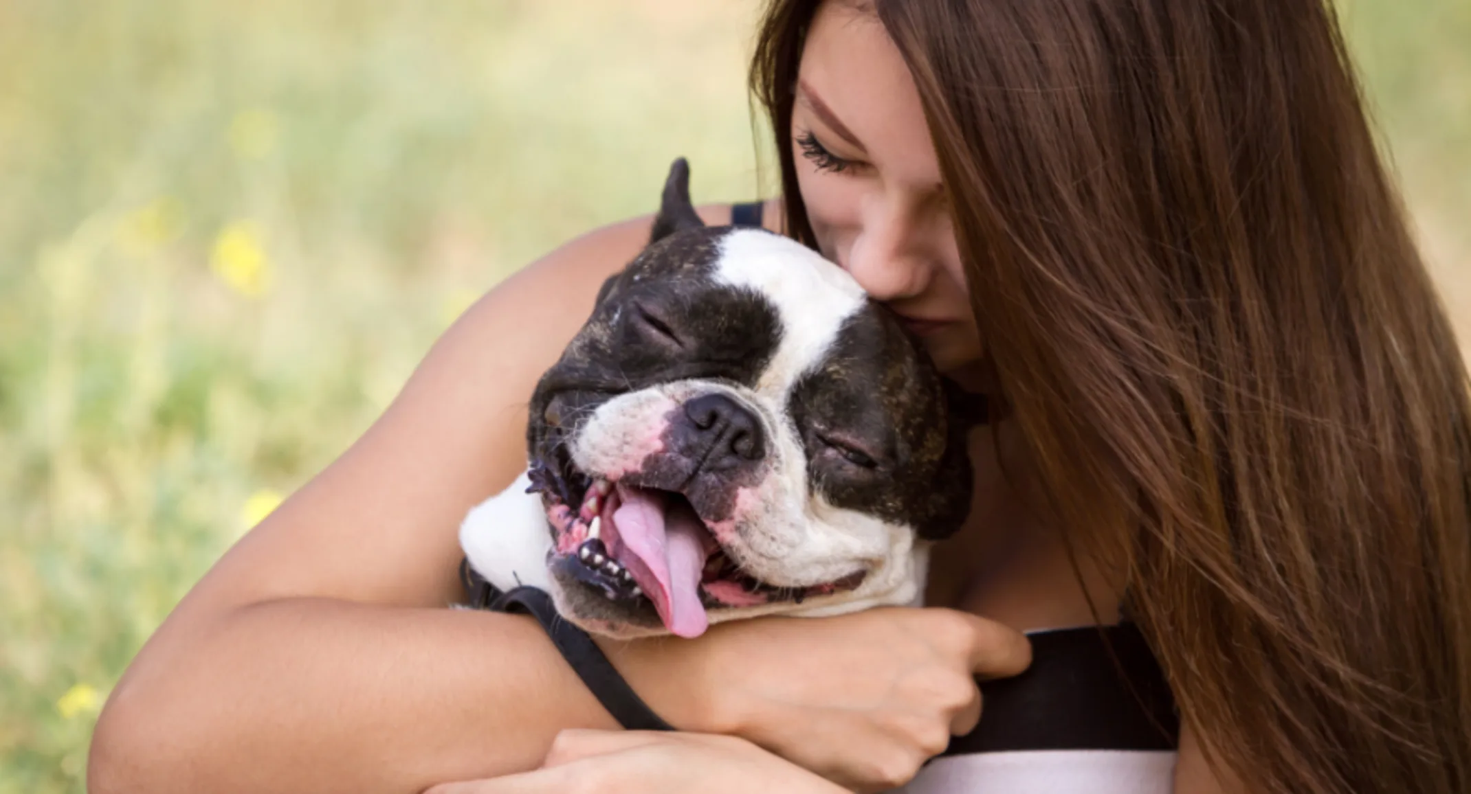 A person holding a French Bulldog A person holding a French Bulldog