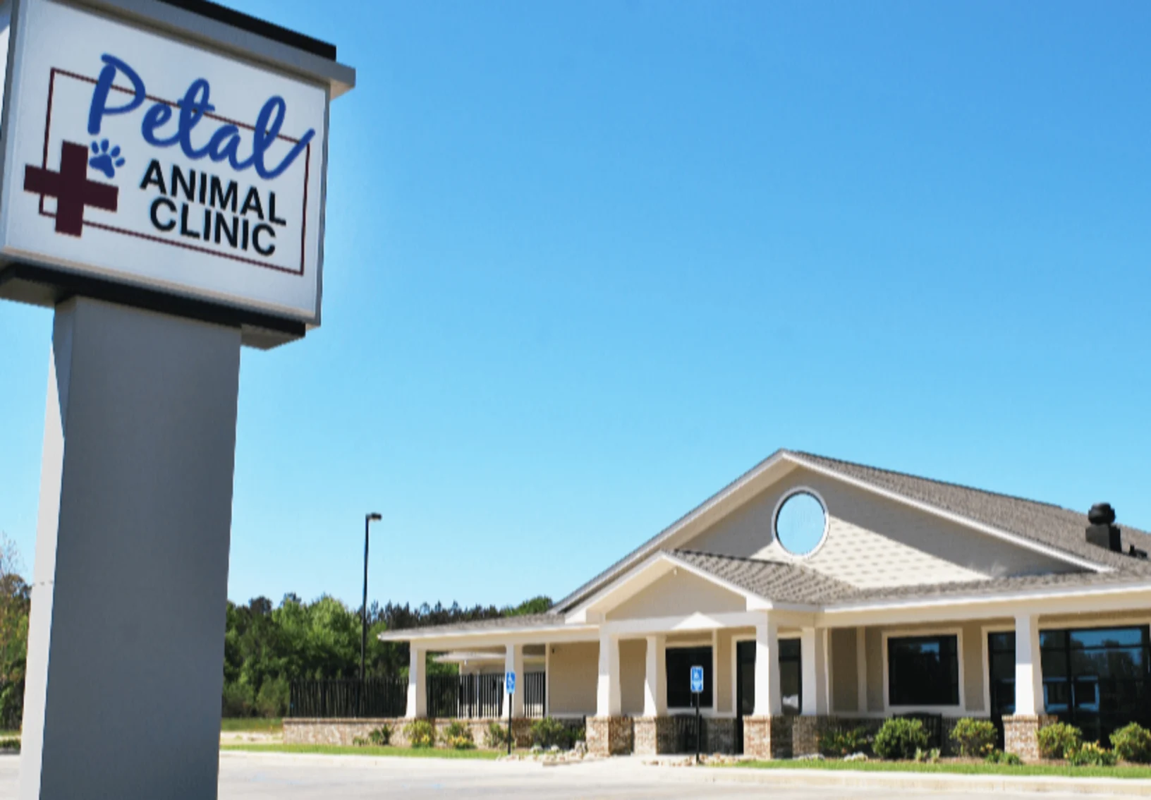 Petal Animal Clinic front of their building. 