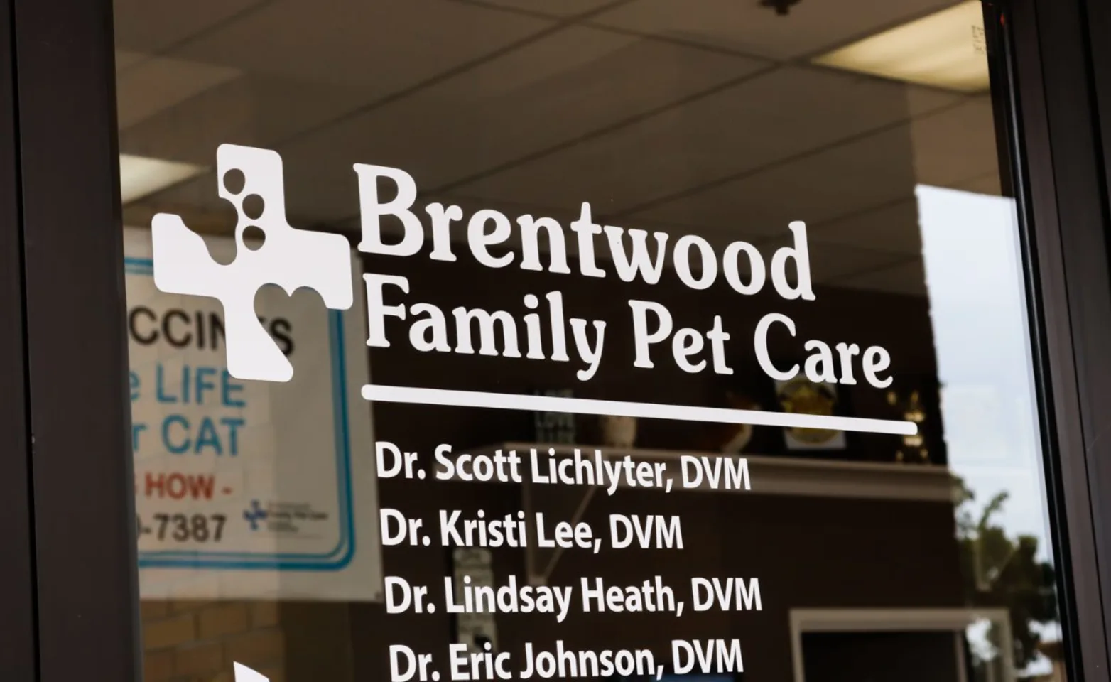 Brentwood Family Pet Care sign on front door