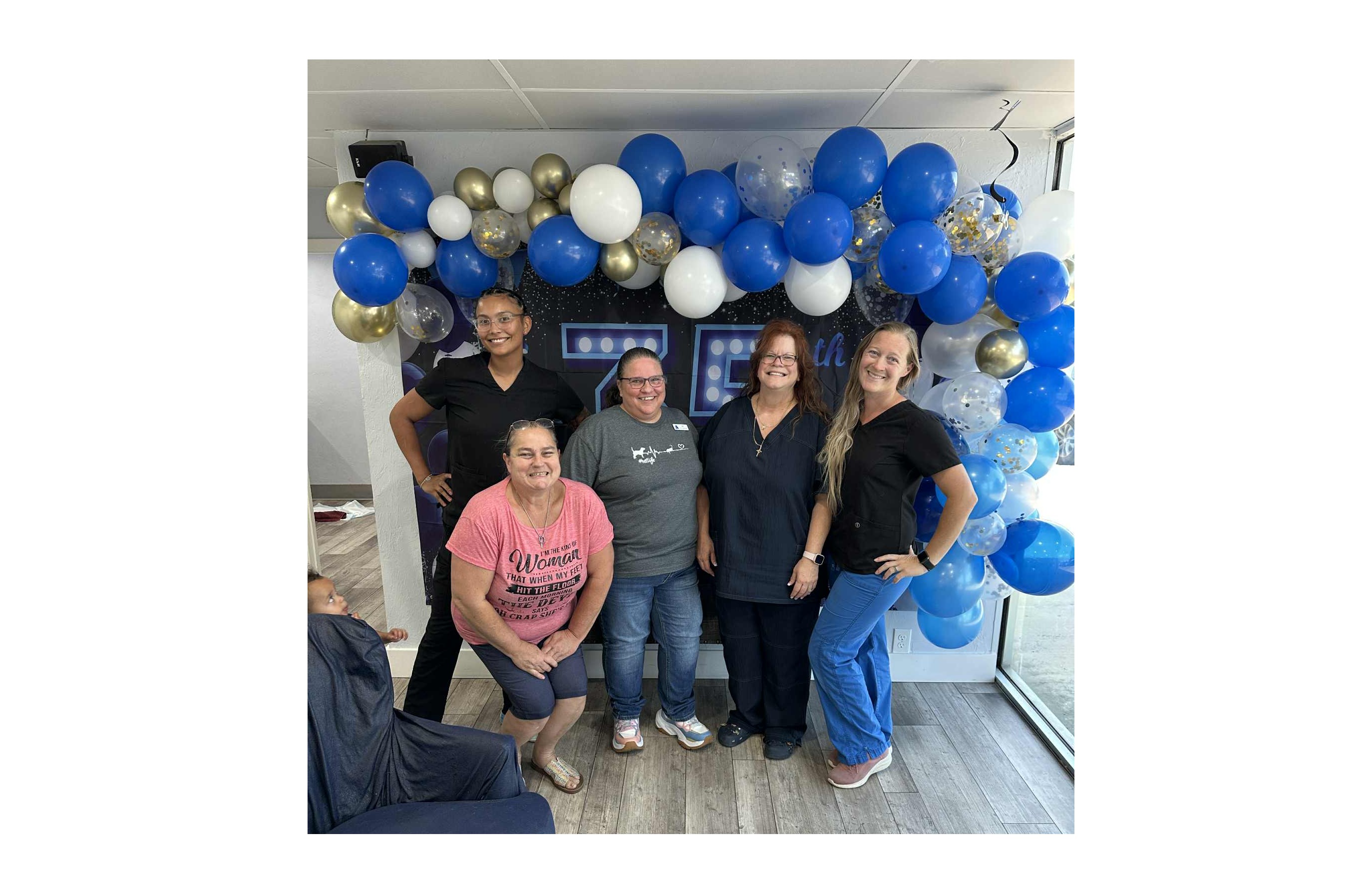 Group celebration with balloons