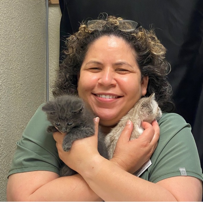 Mindy with very large dog