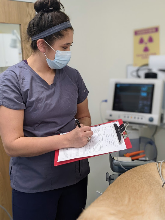 Staff member writing on a notepad