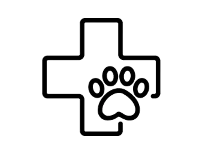 Medical Cross Symbol & Paw Print Line Art Icon