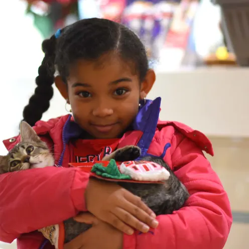 Little girl holding cat at AMC of Hattiesburg