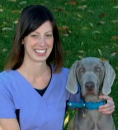 Gillian and a grey dog Gillian and a grey dog