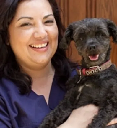Andria holding a Black Dog Andria holding a Black Dog