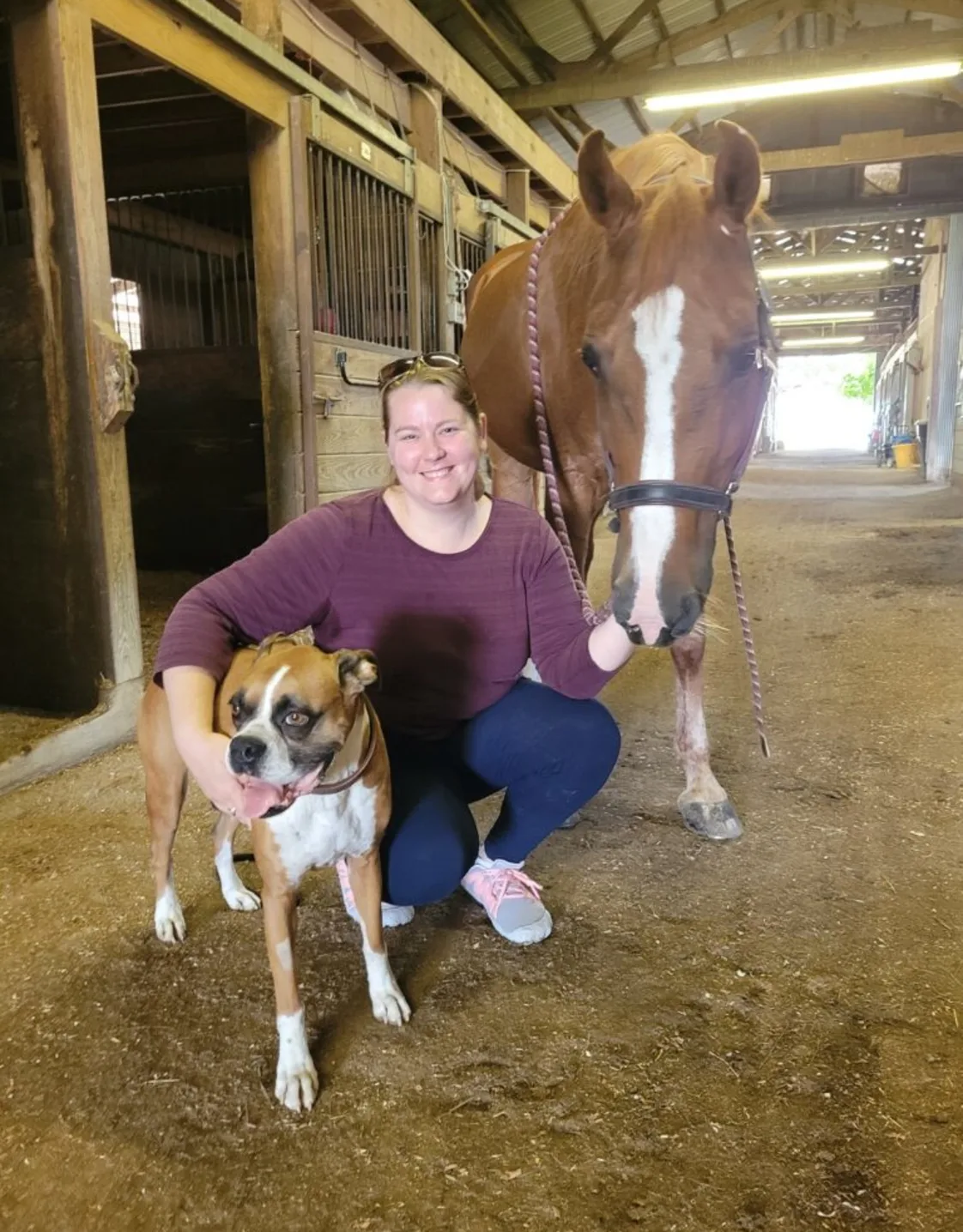 A veterinarian posing with dog and horse A veterinarian posing with dog and horse