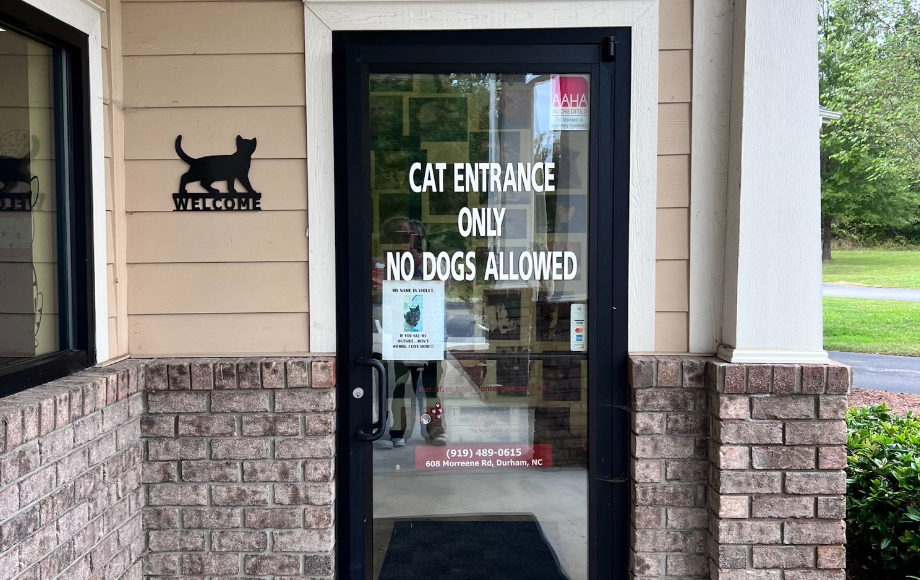 Cat entrance door of the Roxboro Animal Hospital