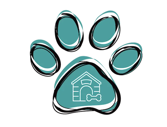 Paw with dog house icon, dog boarding at Bowhaus Colorado. Paw with dog house icon, dog boarding at Bowhaus Colorado.