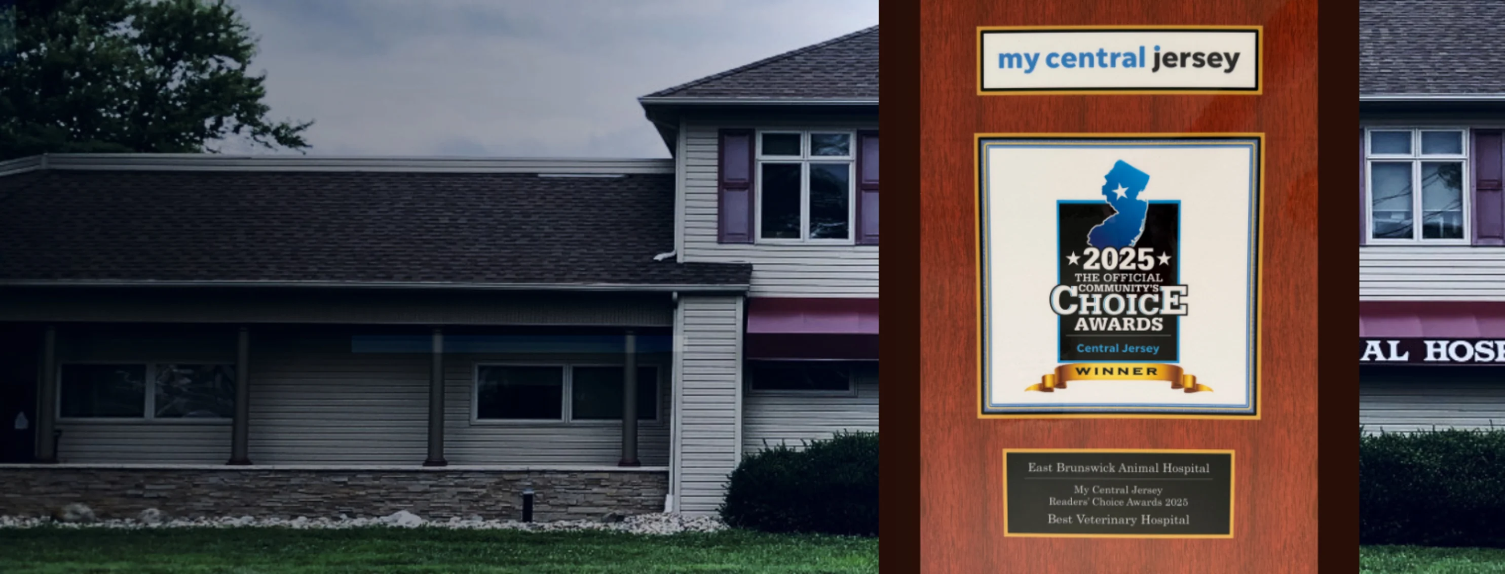 Front of East Brunswick Animal Hospital and 2025 Community's Choice Awards Plaque Front of East Brunswick Animal Hospital and 2025 Community's Choice Awards Plaque