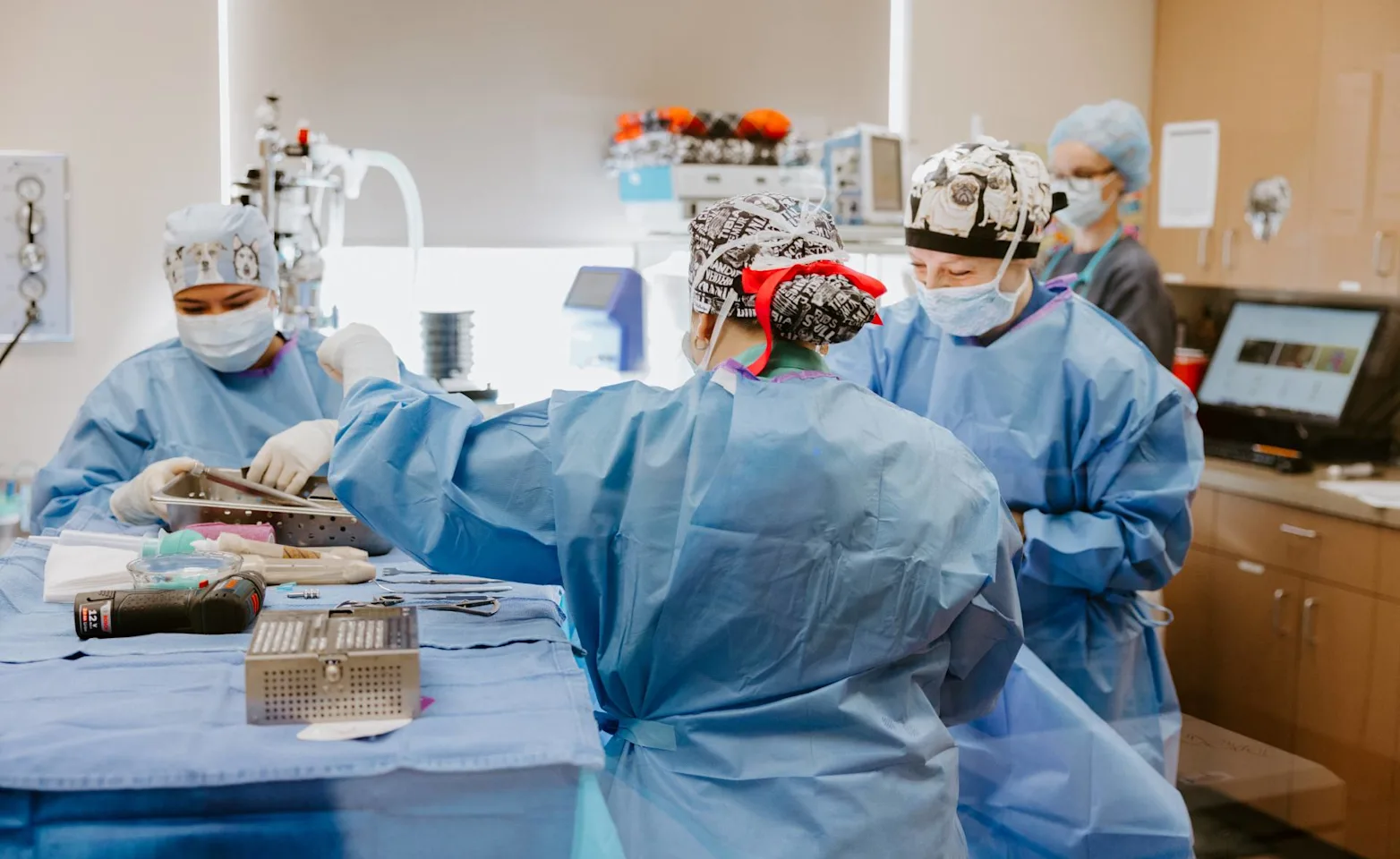 Surgeons preparing tools for an operation. Surgeons preparing tools for an operation.