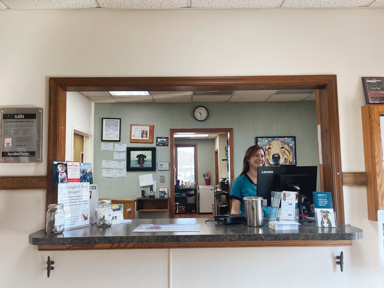 Check-in at Eastern Shore Animal Hospital.