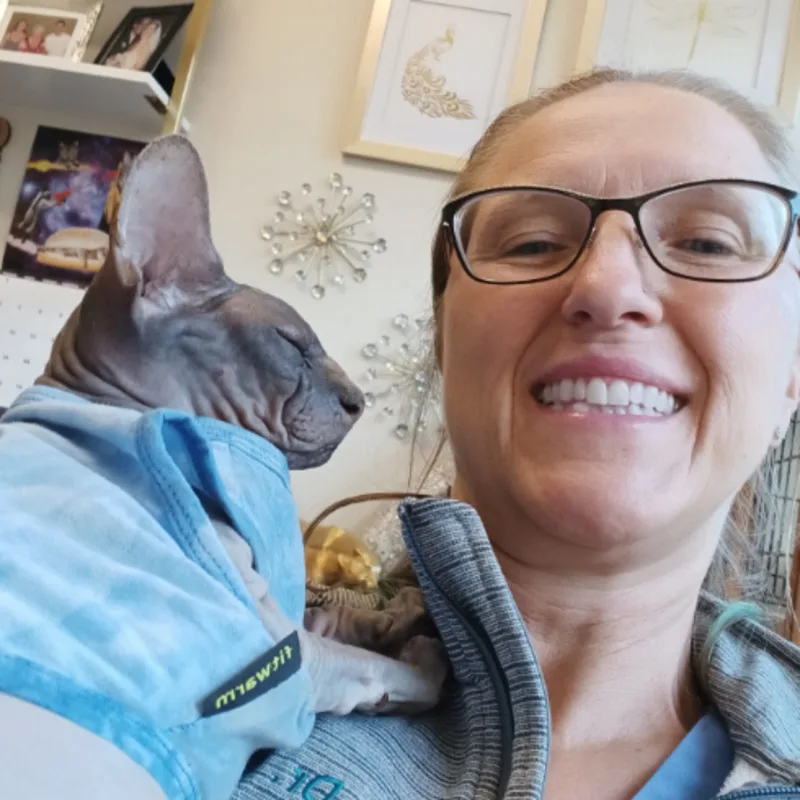 Dr. Diane Decker and a cat Dr. Diane Decker and a cat