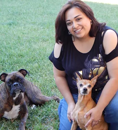 Rebecca Pope WITH TWO DOGS Rebecca Pope WITH TWO DOGS
