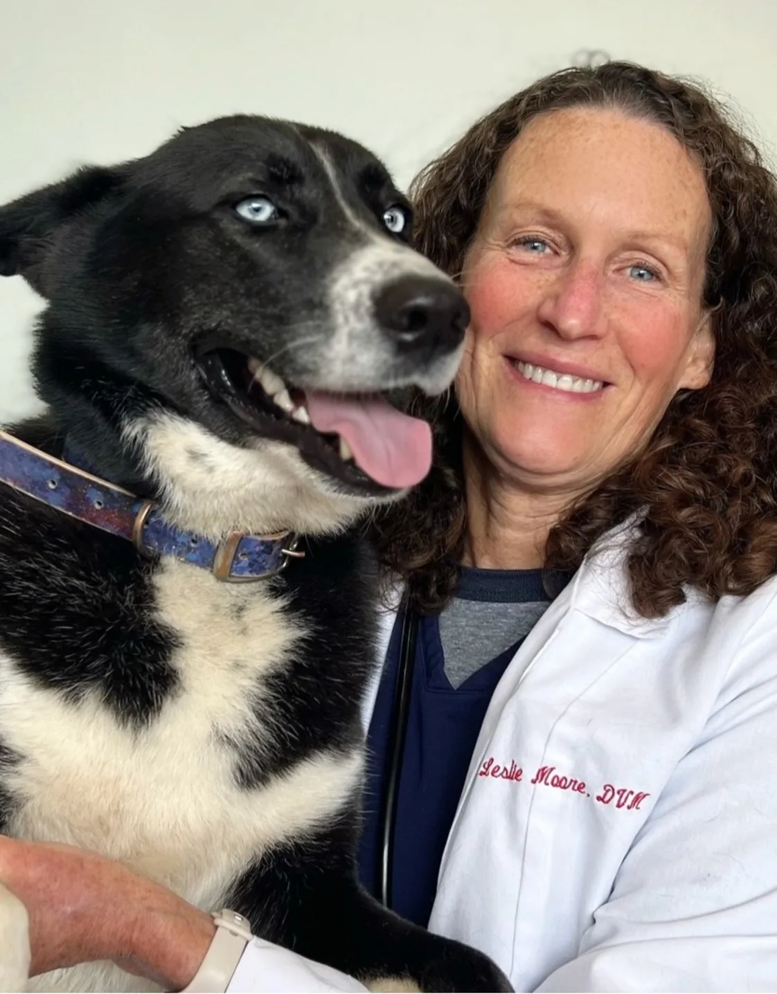 Dr. Leslie Moore with puppy at Clocktower Animal Hospital Dr. Leslie Moore with puppy at Clocktower Animal Hospital