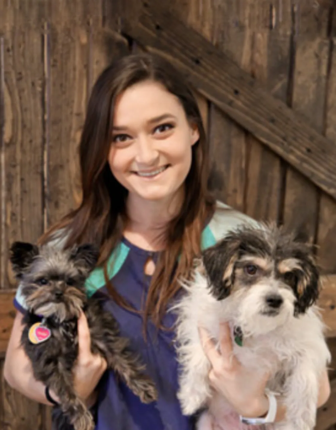 A veterinarian posing with two dogs A veterinarian posing with two dogs