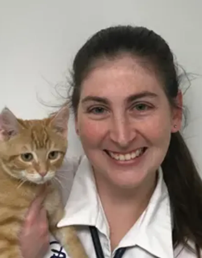 Dr. Jennifer Wallace and cat on her shoulder