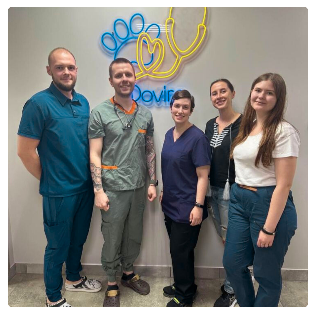 Dr. Gennace and other veterinarians from the Dovira Clinic in Kyiv