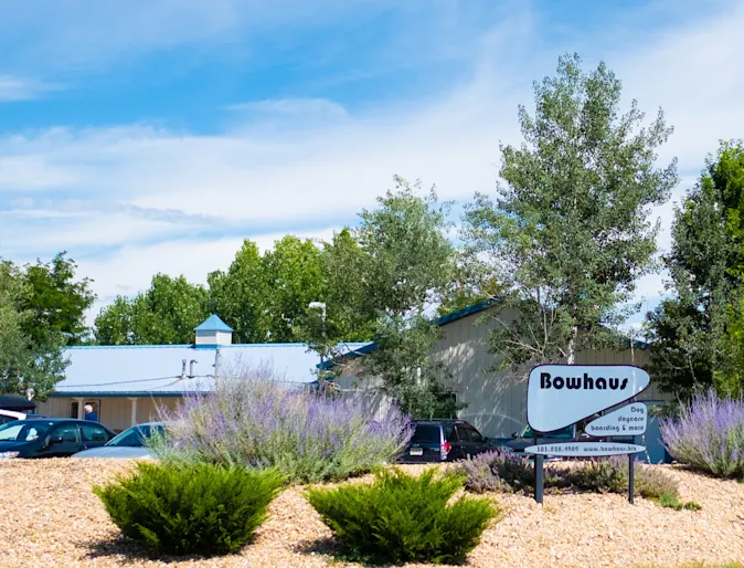 Exterior of Bowhaus Erie, Colorado facility, providing dog boarding, dog daycare, and grooming services to Erie, CO. Exterior of Bowhaus Erie, Colorado facility, providing dog boarding, dog daycare, and grooming services to Erie, CO.