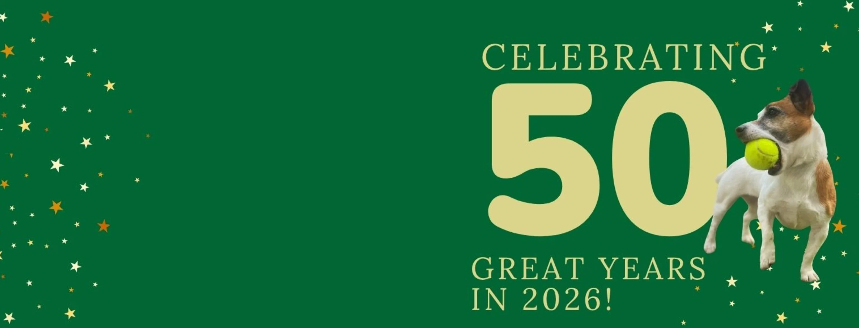 Candlewick Kennels 50th Anniversary Dog with Tennis Ball Candlewick Kennels 50th Anniversary Dog with Tennis Ball