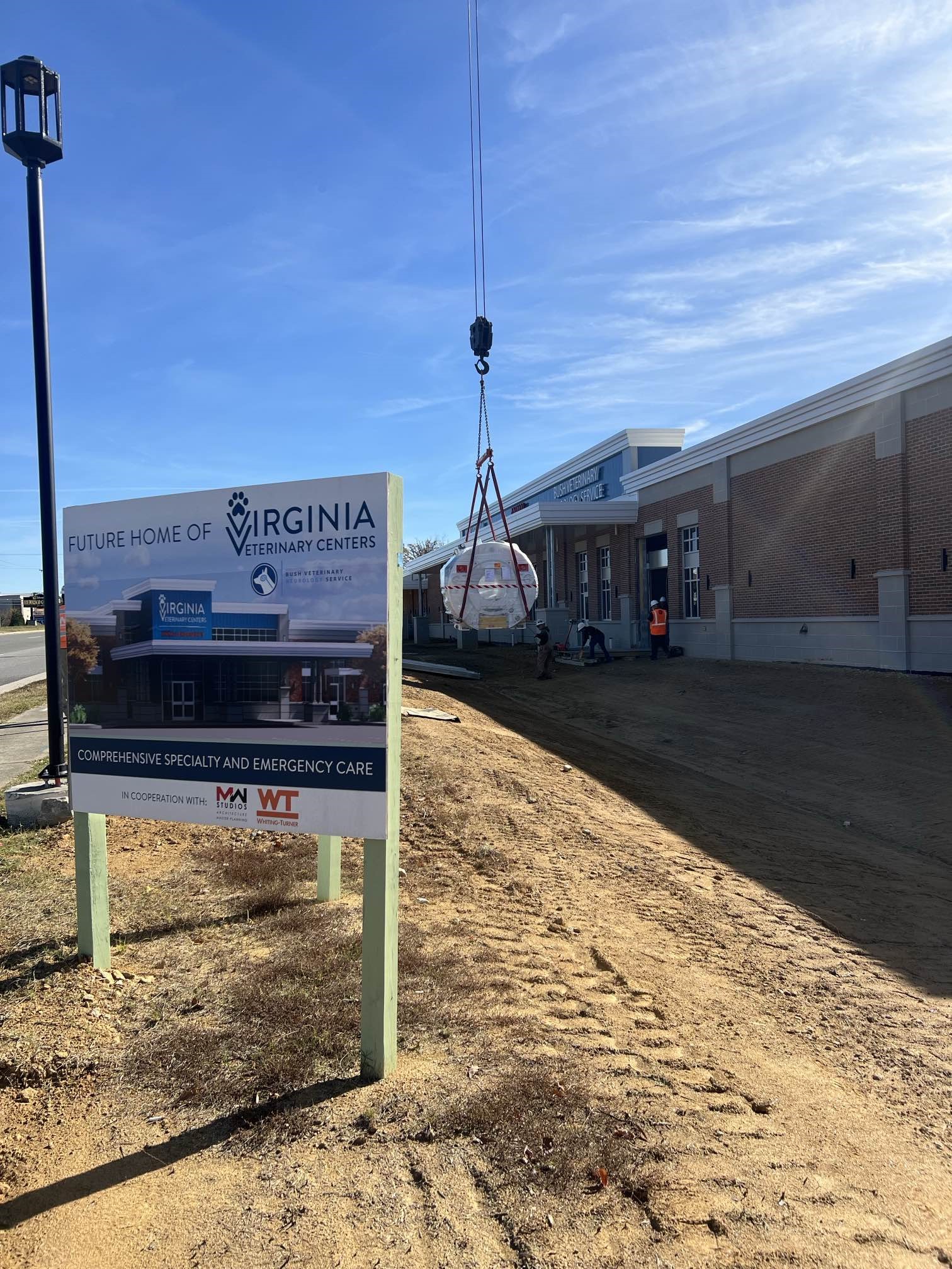 Construction sign and crane machine