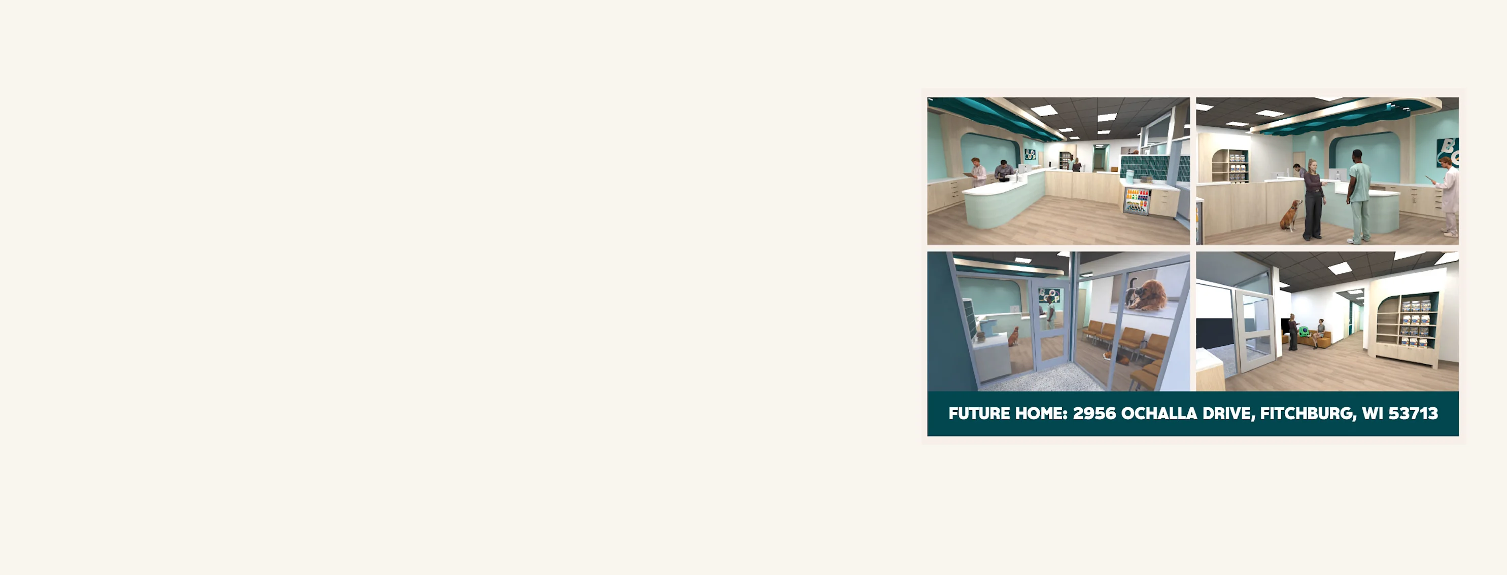 Four images showcasing the new interior layout of Lakeview Veterinary Clinic. Four images showcasing the new interior layout of Lakeview Veterinary Clinic.