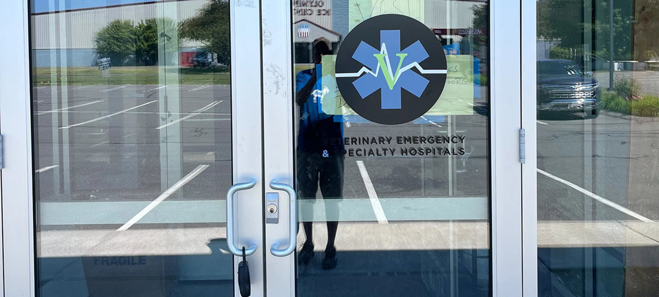 Front doors of Veterinary Emergency & Specialty Hospital (VESH)'s West Springfield Location