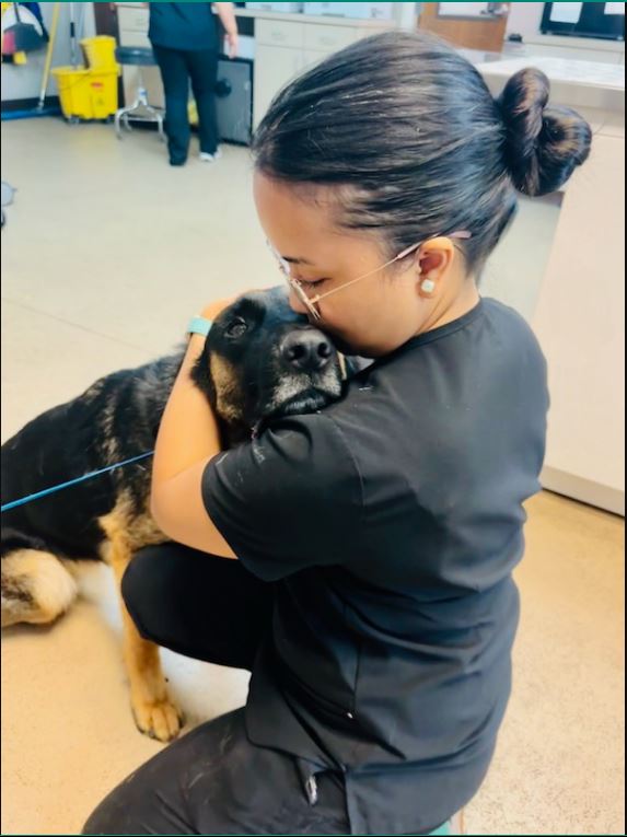 Our Veterinary Tech (Beth) giving our dog patient (Max) kisses