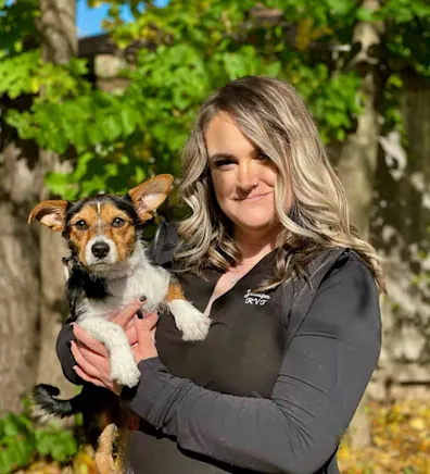 Jennifer Davy with small dog Jennifer Davy with small dog