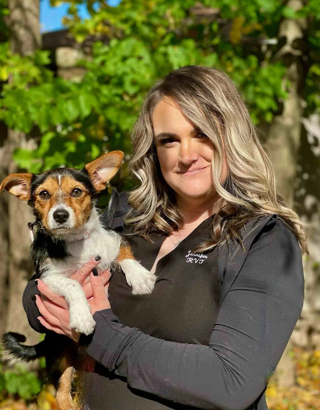 Jennifer Davy with small dog Jennifer Davy with small dog
