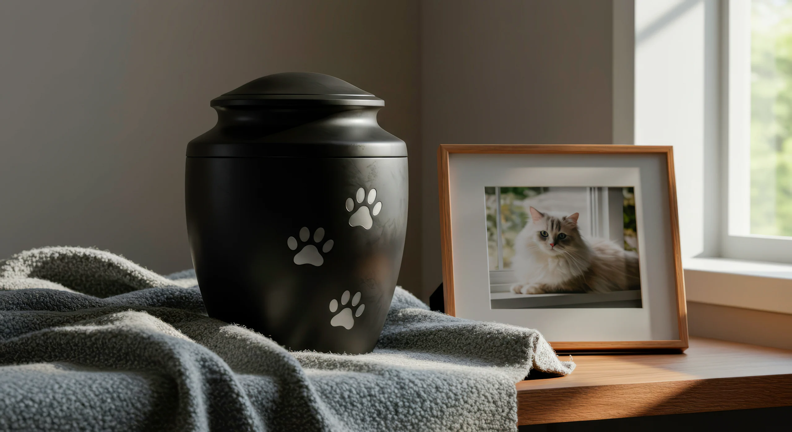 black cremation urn