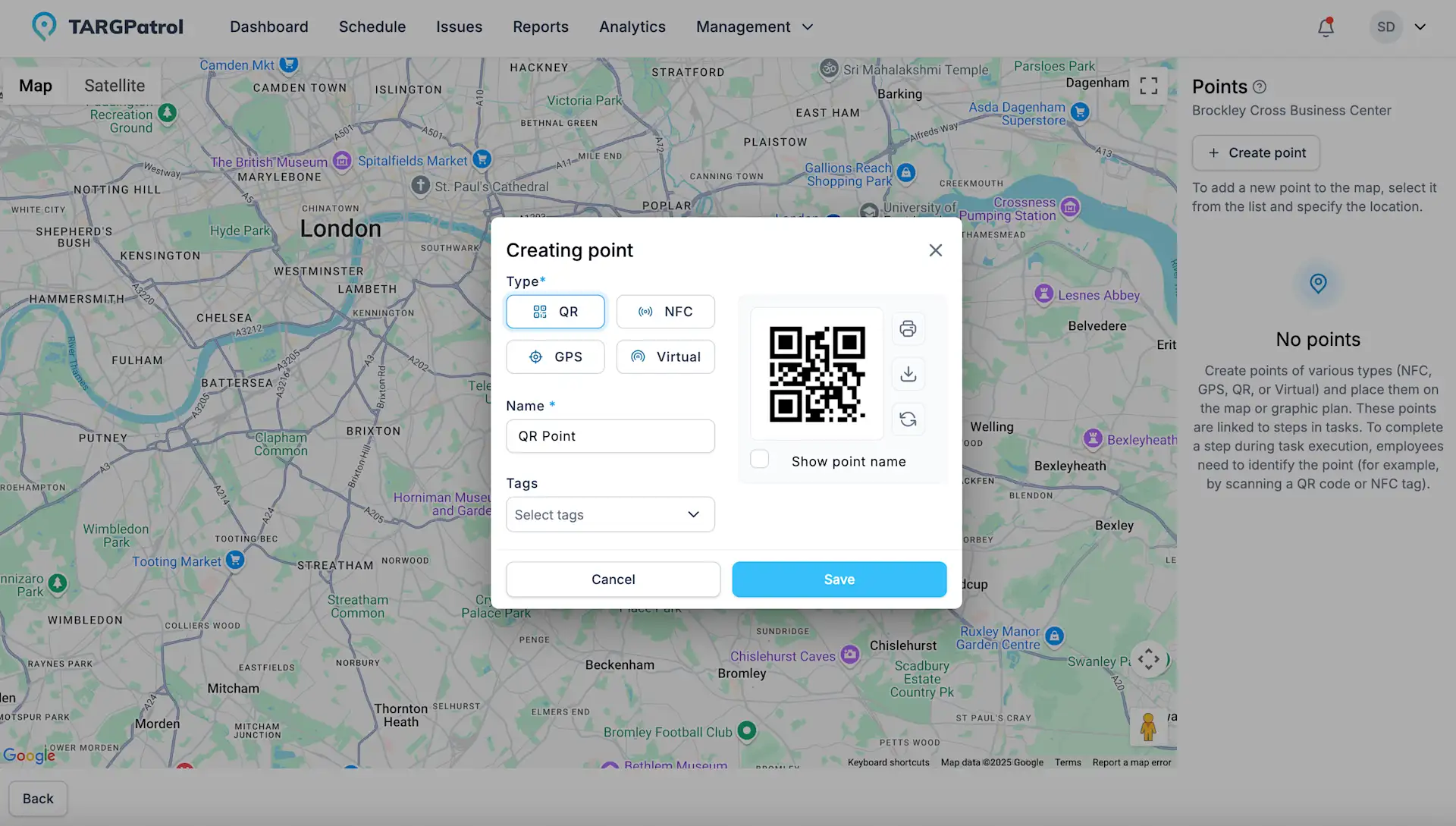 Point creation popup