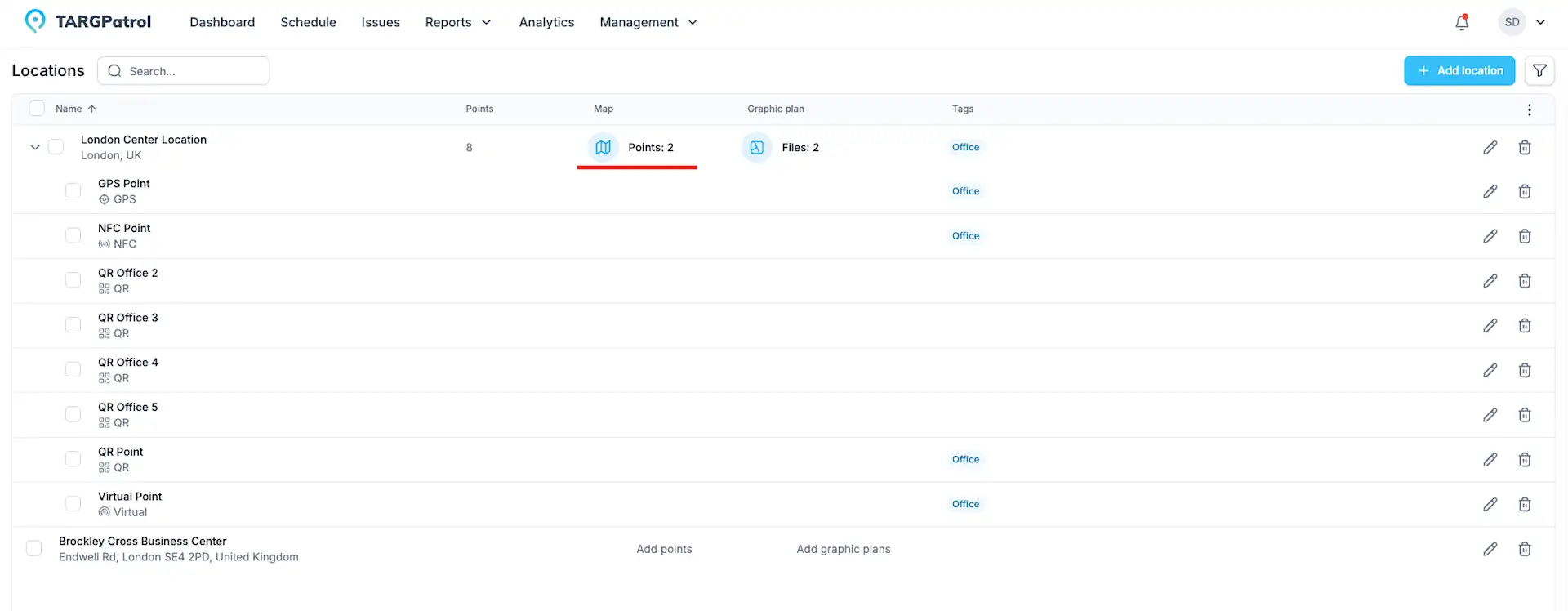 Locations management