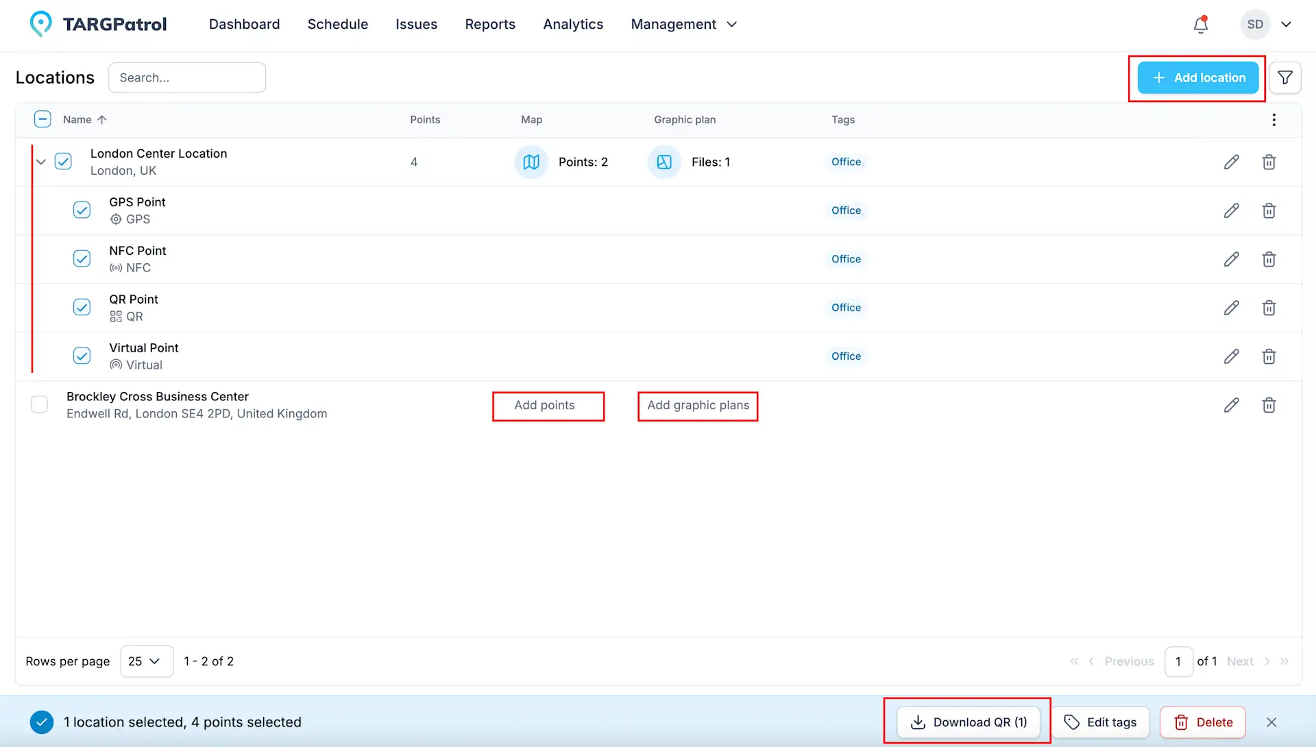 Locations management