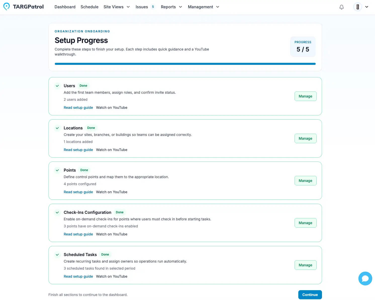 Setup progress page