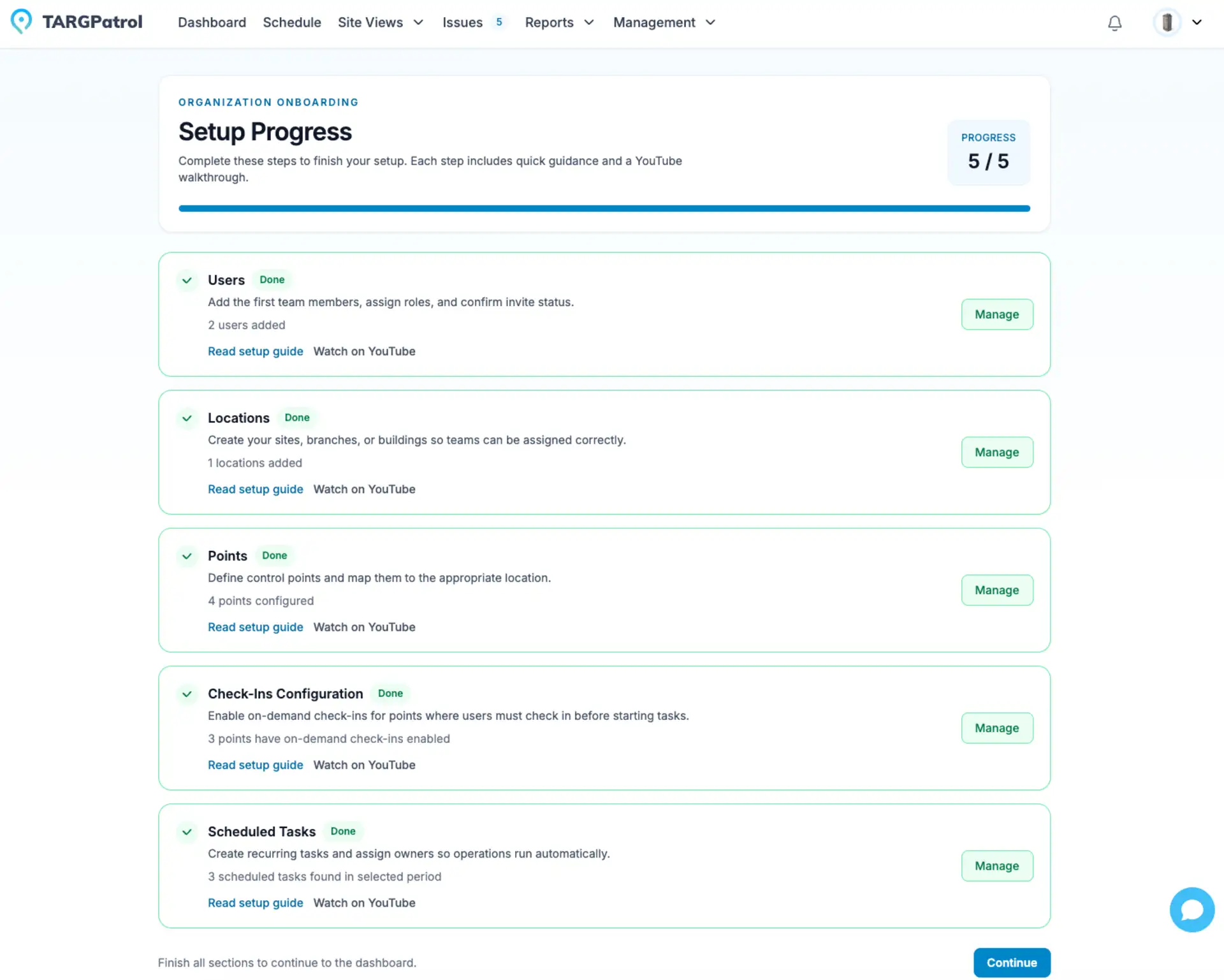 Setup progress page